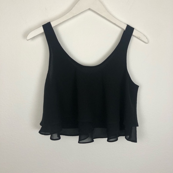 Soprano black cropped ruffle layered tank top - Picture 5 of 7
